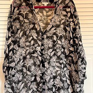Charter Club- sheer black and white top Size 20W button down